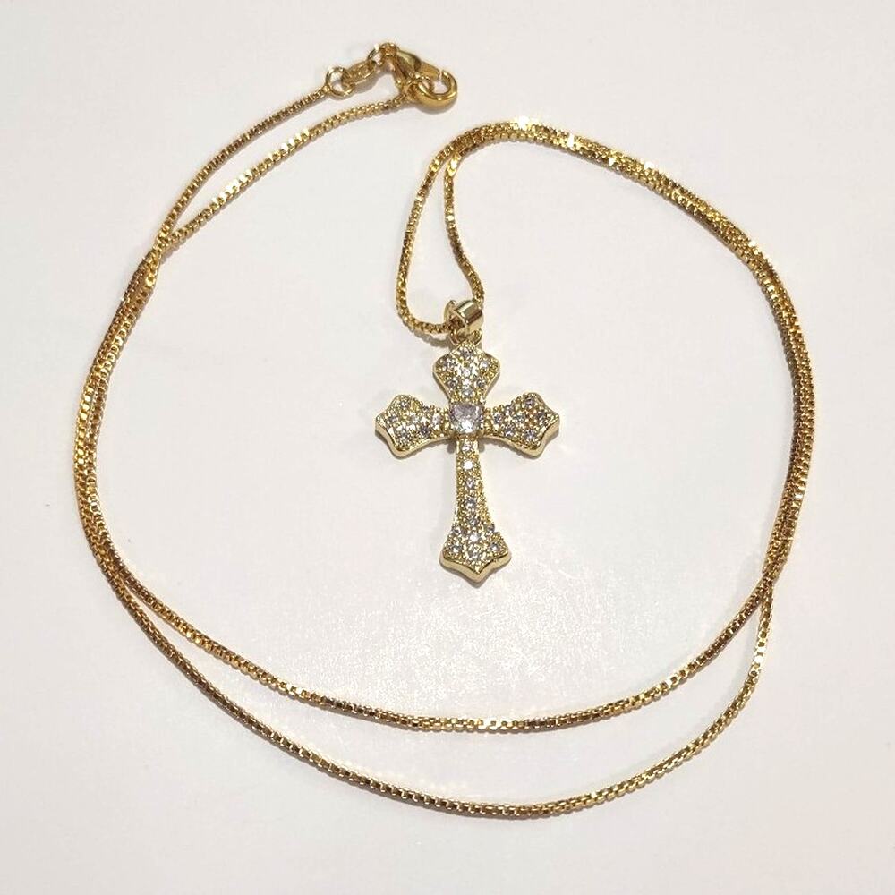 Cross Necklace 18k Gold Plated Rhinestones Christian Jesus Birthday Gift New!!!